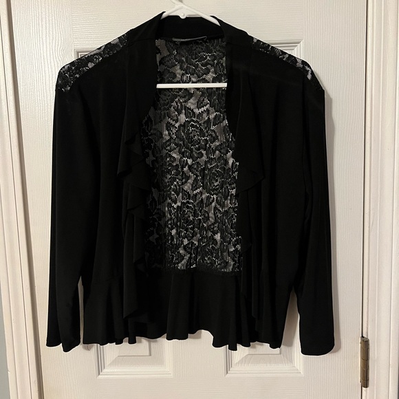 Michelle Lynn Size M Lace Back Open Front Ruffle Cardigan - Picture 2 of 10